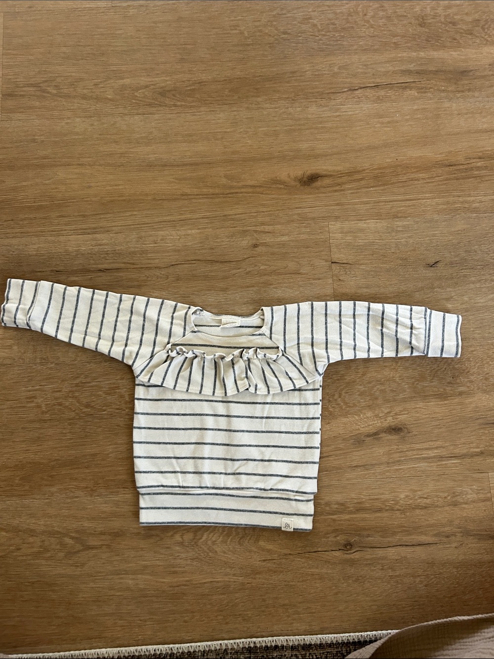 Striped Long Sleeve Ruffle Pullover – Cream with Navy Stripes